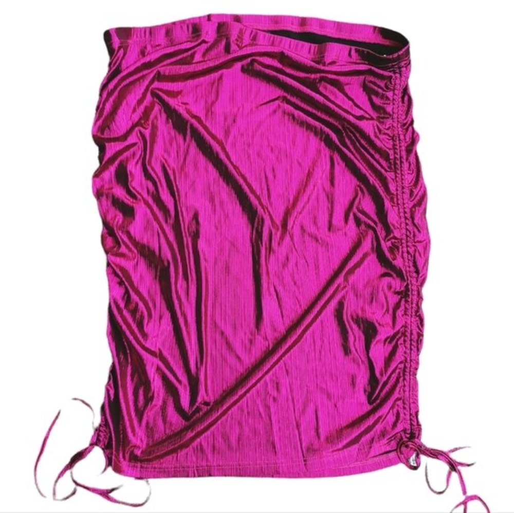 Shein Curve metallic pink ruched high waist drawstring skirt plus size 4xl.